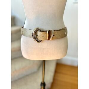 Velez Chunky Gold Leather Cross Stitch Floral Silver Buckle Western Belt S/34